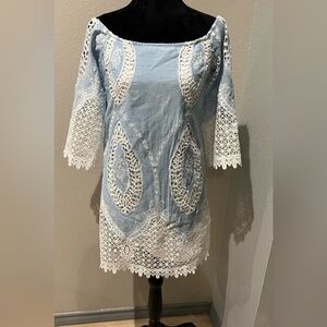 Lucy Paris Light Blue and White Lace Tunic Dress